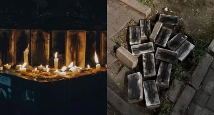 Алматыда Абай облысындағы орман өртінен қаза тапқандарды еске алу үшін жасалған инсталляцияны бұзып тастаған