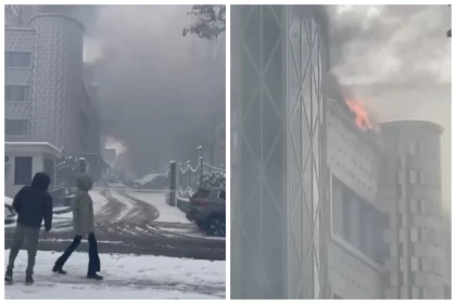 Алматыда бос тұрған төрт қабатты ғимарат отқа оранды (видео)