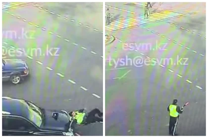 Алматыда жол талғамайтын көлік полицейді қағып кетті, десе де жүргізуші ұсталмады