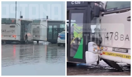 Астанада көктайғақ салдарынан 3 автобус жол апатына ұшырады (видео)