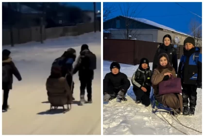 "Балалық шақтағыдай": Желіде ұстазын шанамен үйіне дейін жеткізген оқушылардың видеосы тарады