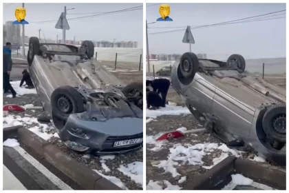 Шымкентте жүргізуші куәлігін алу үшін емтихан тапсырған қыз көлікті аударып тастады