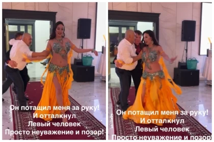 Астанада мас еркек тойда өнер көрсеткен бишінің қолынан сүйреп, итеріп жіберген (видео)