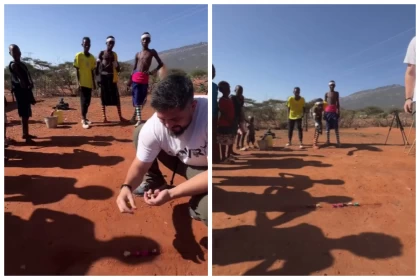 Қазақстандық саяхатшылар африкалық балаларға асық ойнауды үйретті (видео)