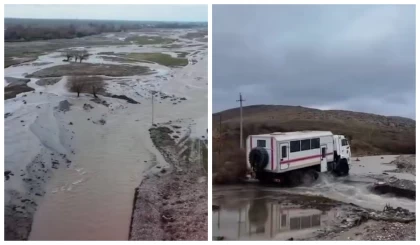 Түркістан облысында өзен тасып, жолды су шайып кетті (видео)