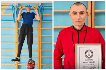 Петропавлда дене шынықтыру мұғалімі турникке екі саусақпен ілініп тұрудан Гиннес рекордын жаңартты