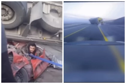 Жетісу облысында ірі жол апаты болып, ер адам ғажайыппен аман қалды (видео)