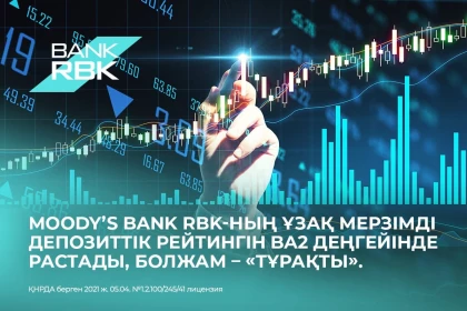 Moody’s bank RBK-ның ұзақ мерзімді депозиттік рейтингін ba2 деңгейінде растады: болжам – "тұрақты"