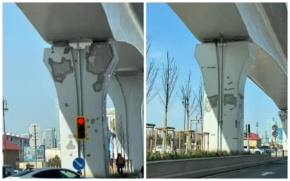 Астаналықтар әлі іске қосылмаған LRT тіректерінің бояуы сыпырылып түсіп жатқанына шағымданды