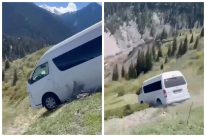 Көлсайда туристік автобус тау беткейінен сырғып кетті (видео)