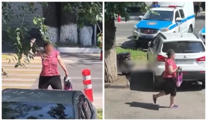 Алматыда әйел полиция көлігіне тас лақтырып, қашып кетпек болған (видео)
