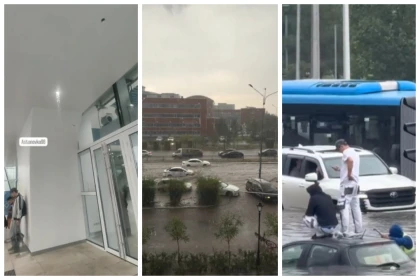 Астанада толассыз жауын салдарынан көшелерді су басып, тіпті LRT станциясының төбесінен су ақты