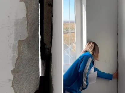 Ақтөбедегі су жаңа тоғыз қабатты үйдің қабырғасында саңылаулар мен жарықтар көбейген