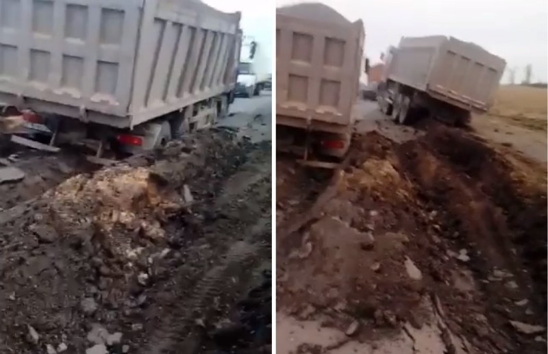 Қарағанды облысында тасжол опырылып, екі жүк көлігі түсіп кетті (видео)