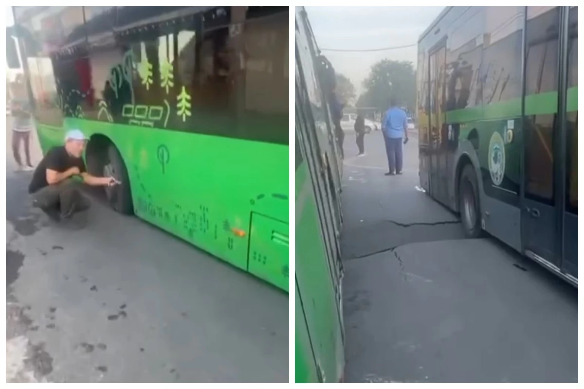 автобус асфальт ішіне кіріп кеткен