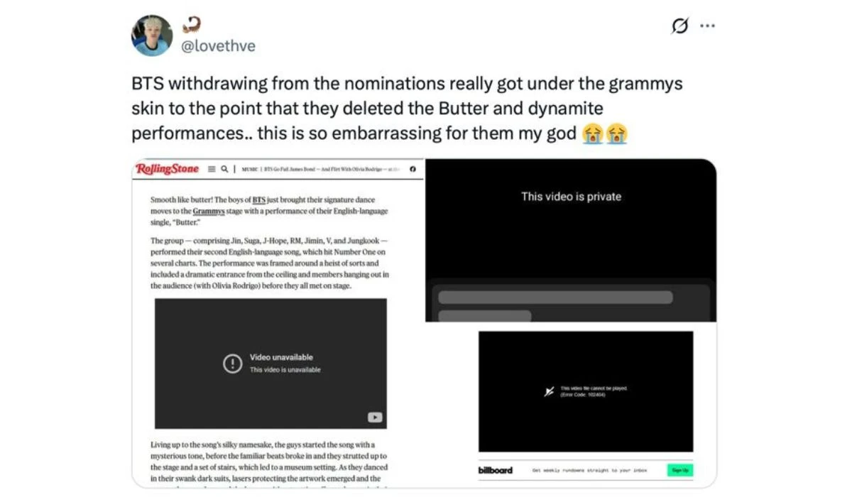 BTS видеолары жоғалып кетті