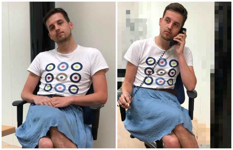 Шолақ шалбар киюге тыйым салынған: Ер адам жұмысқа белдемше киіп келді