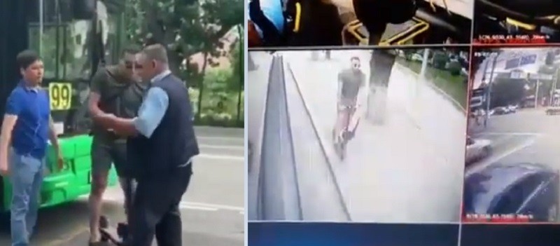 Алматы полициясы автобус жүргізушісімен төбелесіп, кейін көлік қағып кеткен жігітке қатысты іс қозғады (видео)