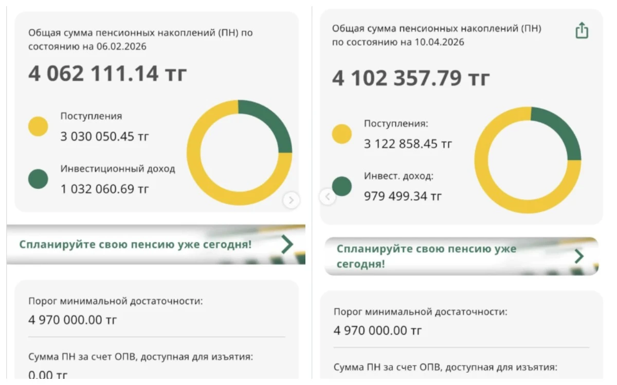 Зейнетақы қорындағы шоттың скрині