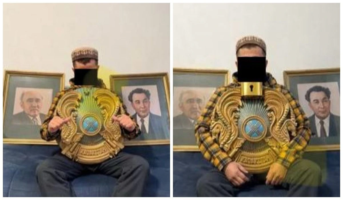 Елтаңба ұстап отырған ер адам