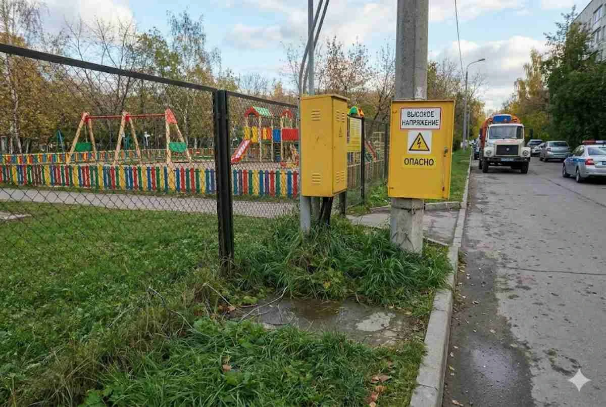 Балалар алаңы электр бағаныныңи жанында