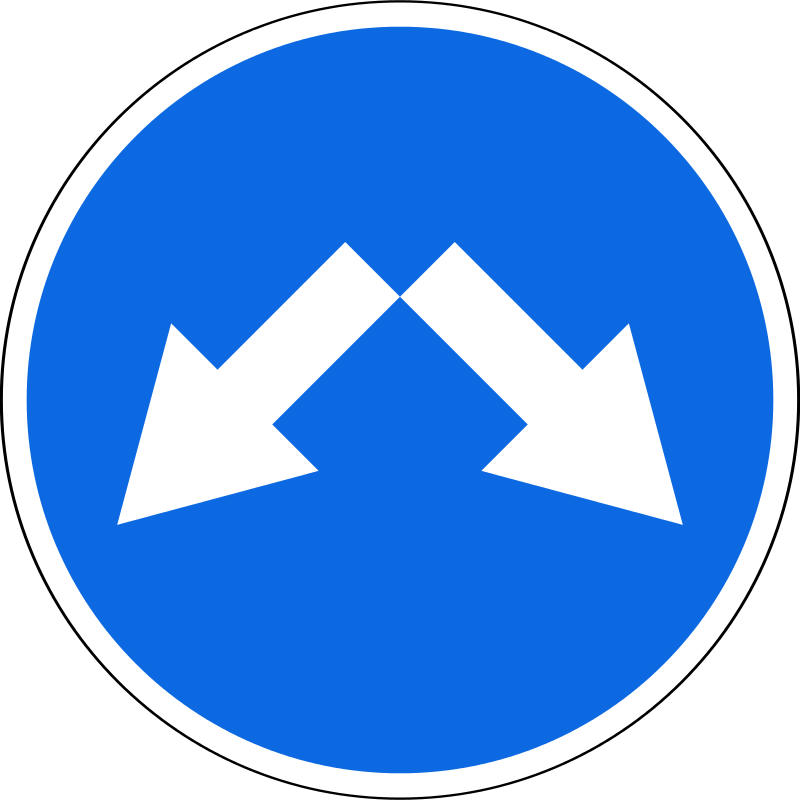 Предписывающий знак объезд препятствия слева