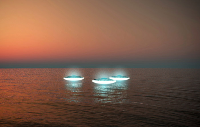 ufo flying over the sea