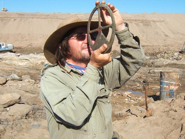 Dieter Noli pictured demonstrating the use of an astrolabe  the forerunner of the sextant  which was used to measure the angle between the horizon and the sun for navigational purposed. Picture: Dieter Noli Source: Dieter Noli