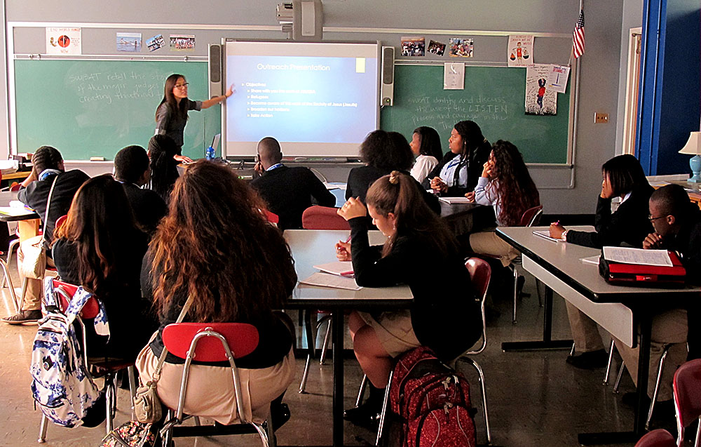 Outreach trip to high schools in New York and New Jersey. (Jesuit Refugee Service/USA) Christ the King Prep in Newark