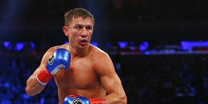 Gennady Golovkin in action against David Lemieux in a World middleweight championship title unification bout at Madison Square Garden in New York on Saturday, Oct. 17, 2015. Golovkin won by a TKO in the eighth round. (AP Photo/Rich Schultz)
